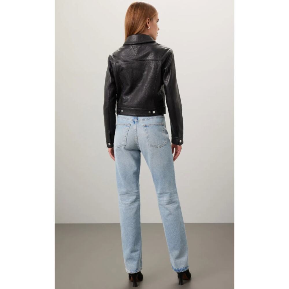 VEDA Black Leather Jean Jacket - Picture 4 of 10